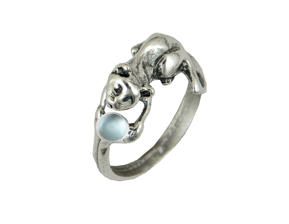 Sterling Silver Kitty Cat Ring With Blue Topaz Topaz Size 6